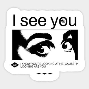 I see you, I know you're looking at me, cause i'm looking at you. Funny quote, meme Sticker